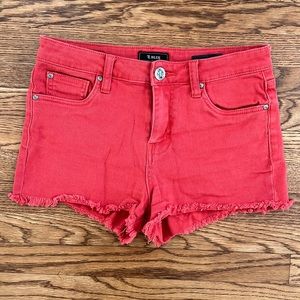 High waisted red denim shorts
